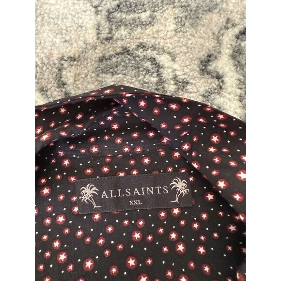 Allsaints Shirt Womens XXLBlack Lux Ditsy Star Flowy Notched Collar Artsy Career - Picture 7 of 7